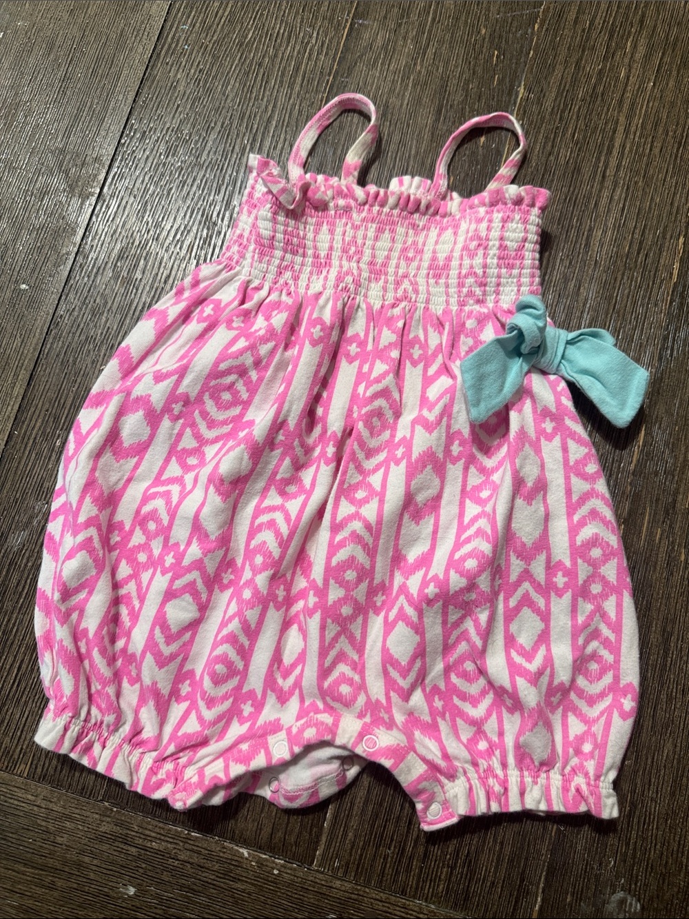 Koala Baby Bubble Romper 3-6M | Pink Aztec Smocked Sleeveless Summer Outfit